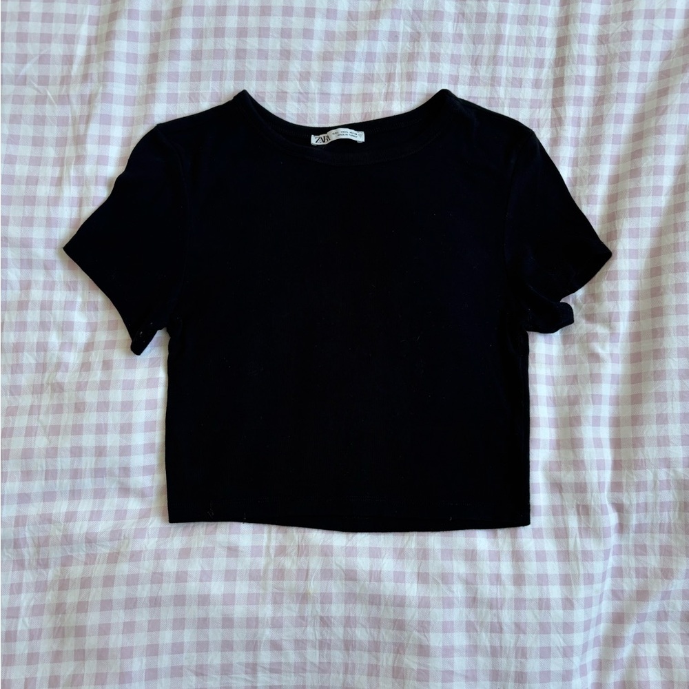 Zara Classic Black Crew Neck Top